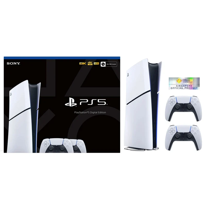 Sony PlayStation 5 Slim 825GB Digital Console [E Chassis]- 2 DualSense Wireless Controllers Bundle [Sony Singapore Warranty]
