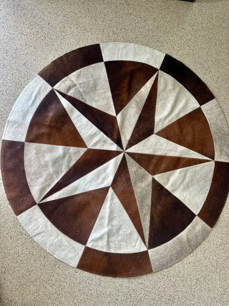 5ft Round Star Cowhide Rug