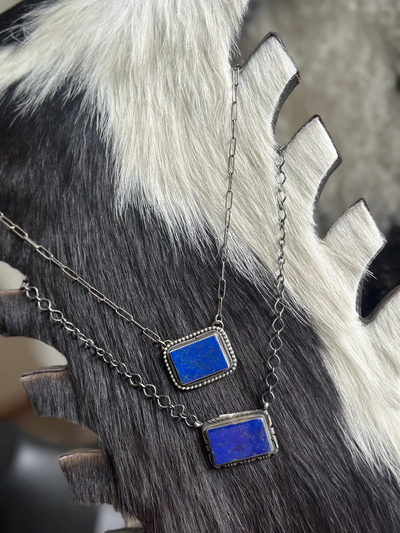 Blue Lapis Large Bar Necklace