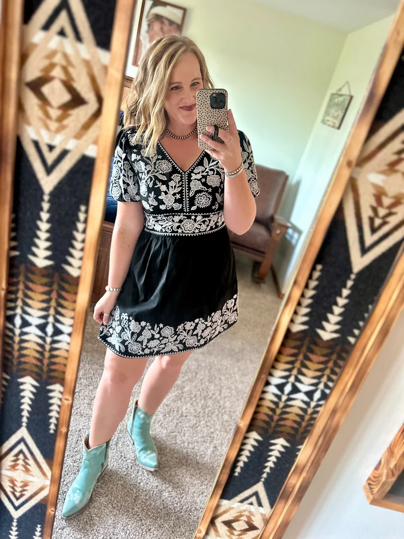 Black Suede Embroidered Dress