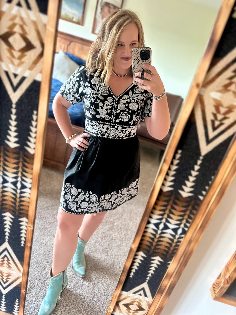 Black Suede Embroidered Dress