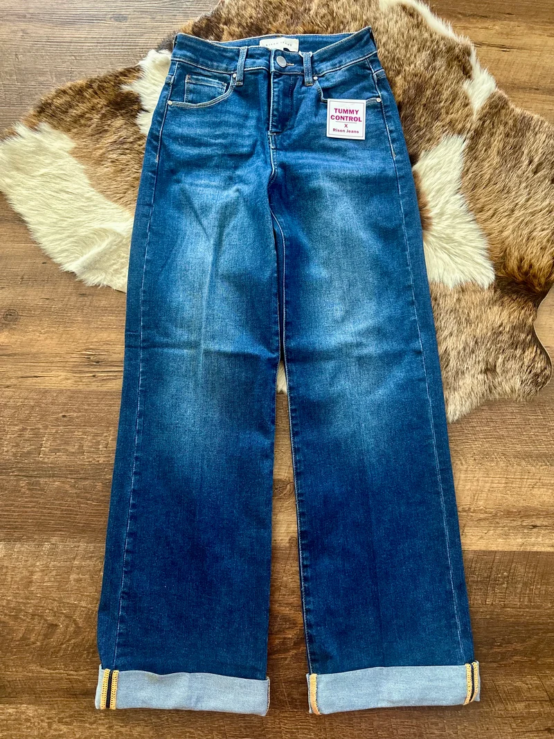 Risen Wide Leg Double Cuff Jeans