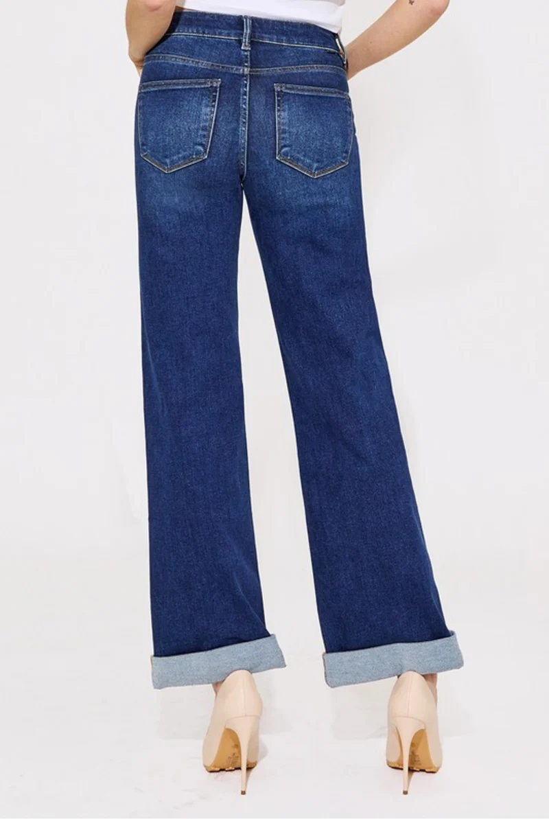 Risen Wide Leg Double Cuff Jeans