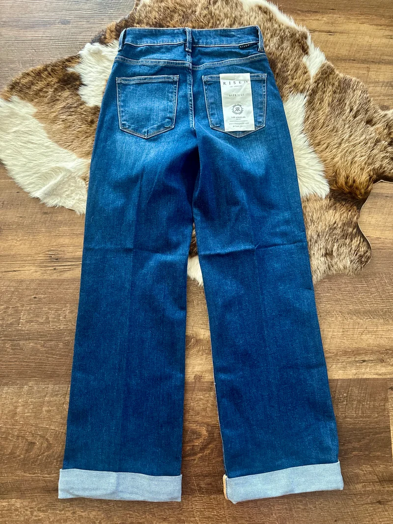 Risen Wide Leg Double Cuff Jeans