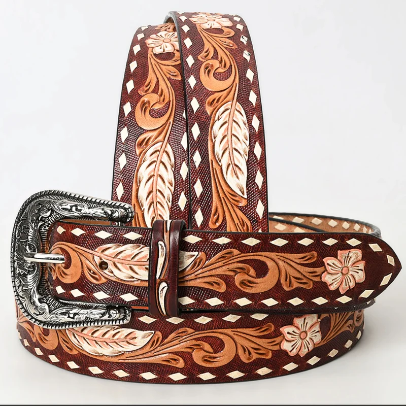 Feather Tooled Leather Belt