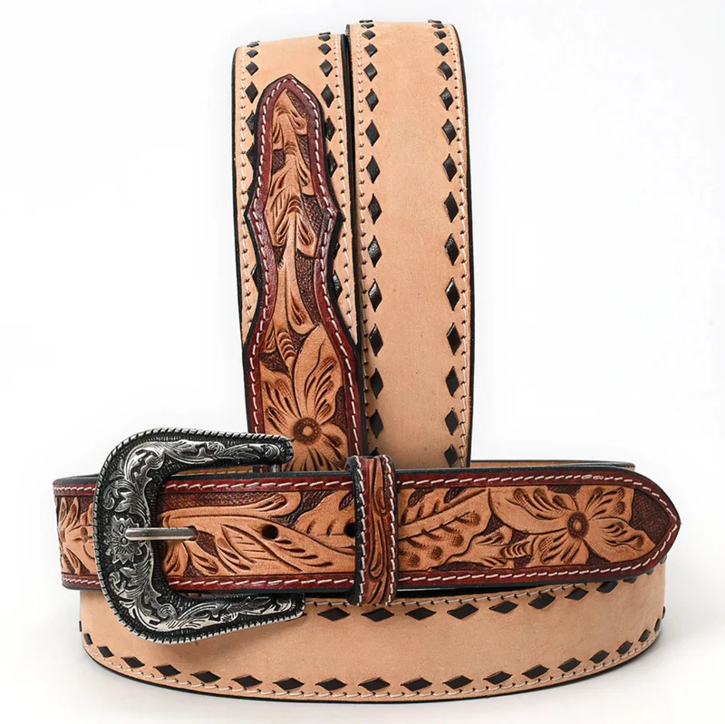 Simple Brown Tooled Leather Belt
