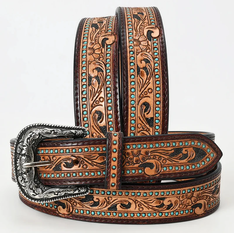 Turquoise Dot Tooled Leather Belt