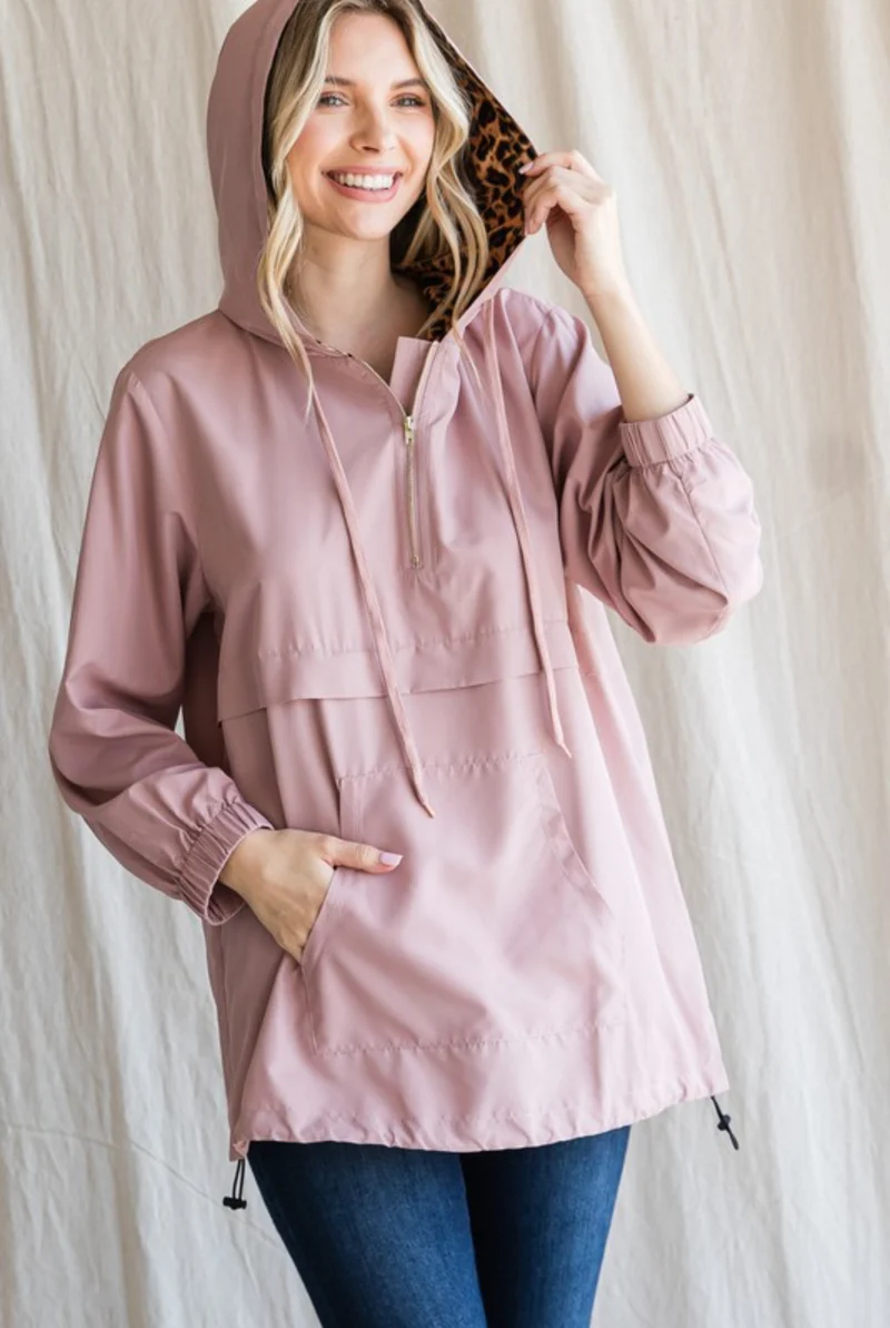 Mauve Leopard Lined Windbreaker