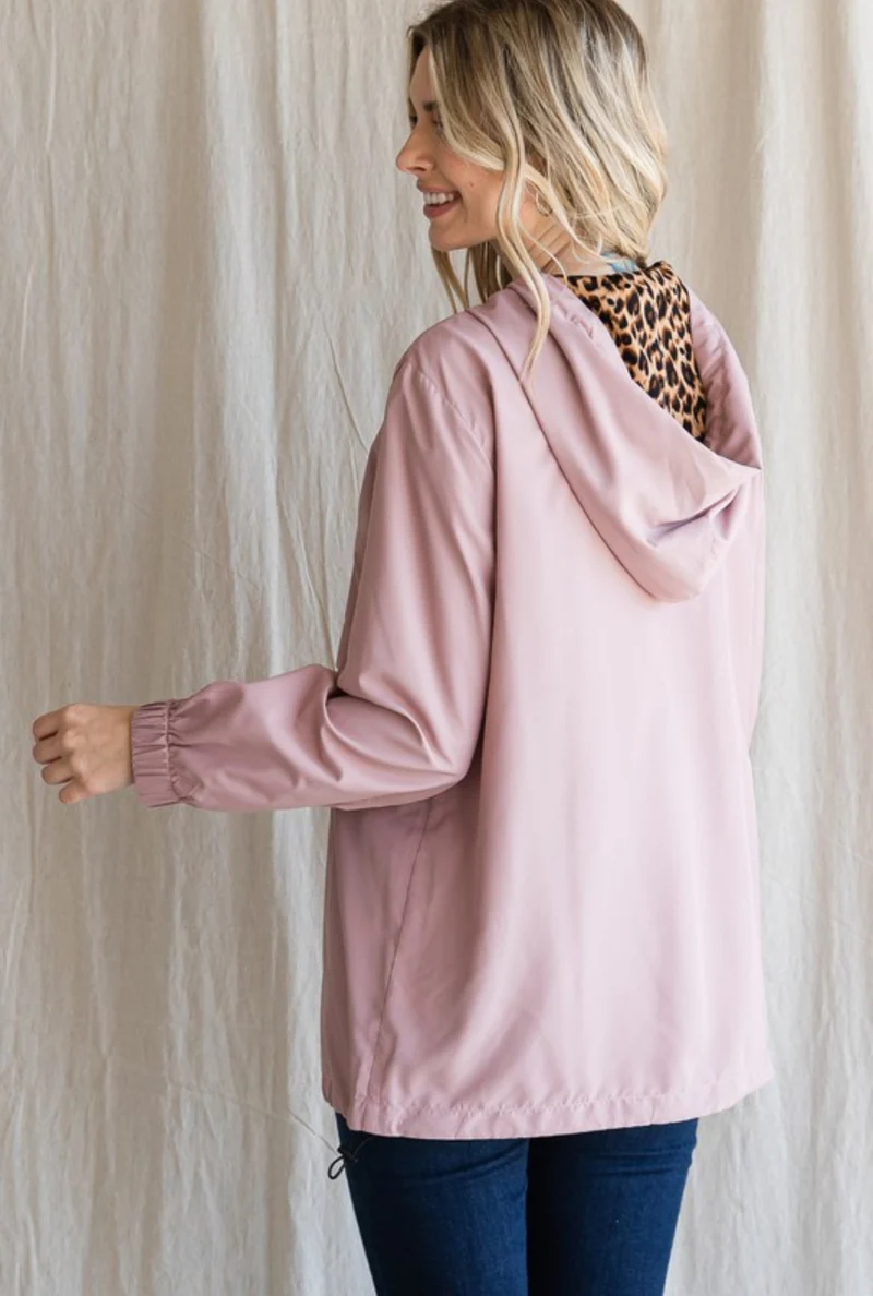 Mauve Leopard Lined Windbreaker