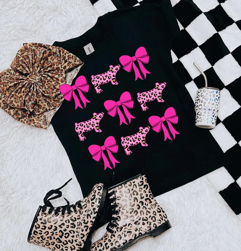 Leopard Pig / Pink Bow Tee
