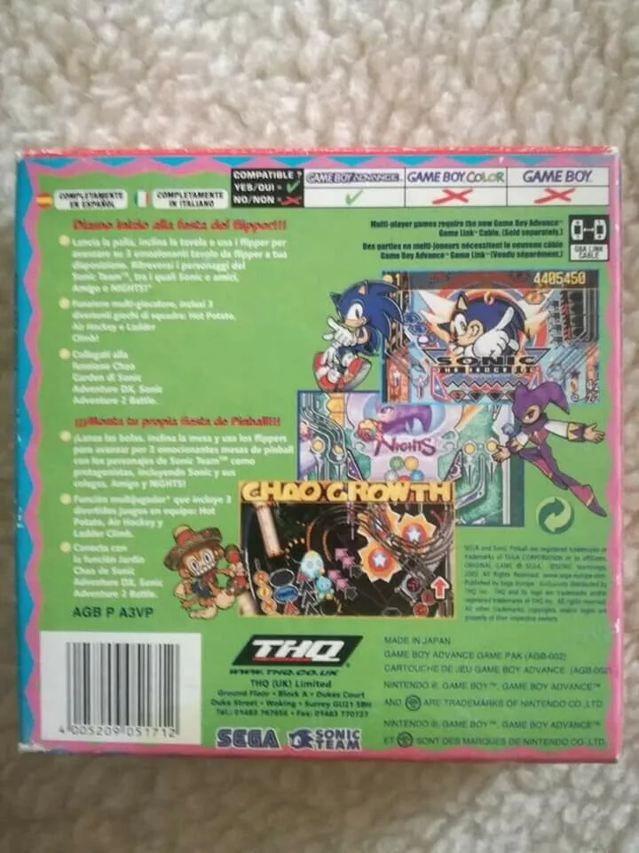 SONIC PINBALL PARTY NINTENDO GBA (completamene in italiano)