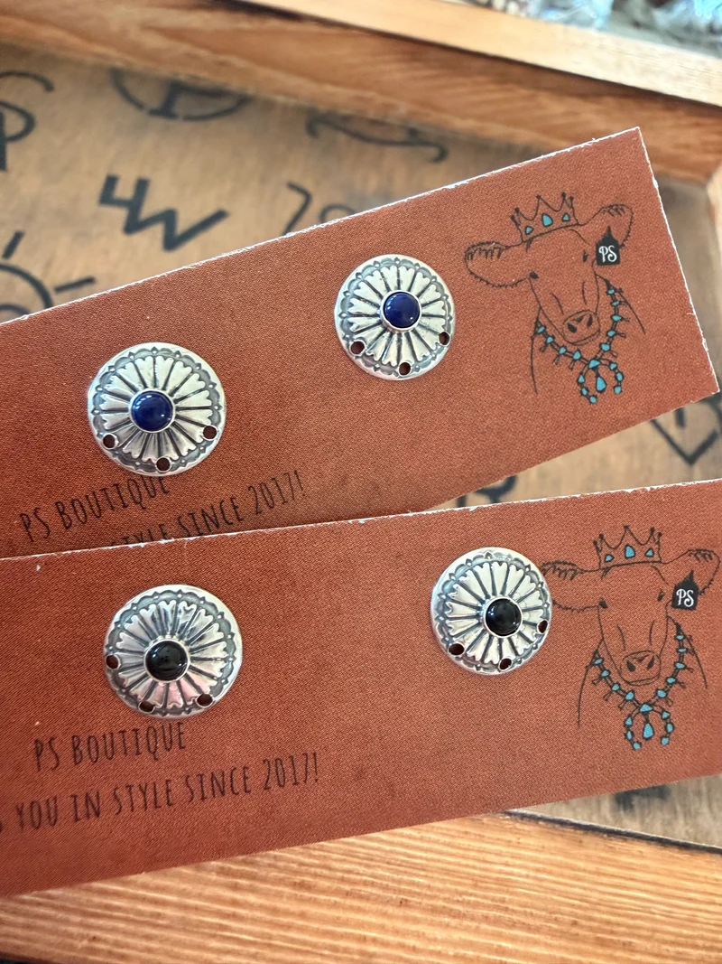 Dainty Concho Stud Earrings with Stone