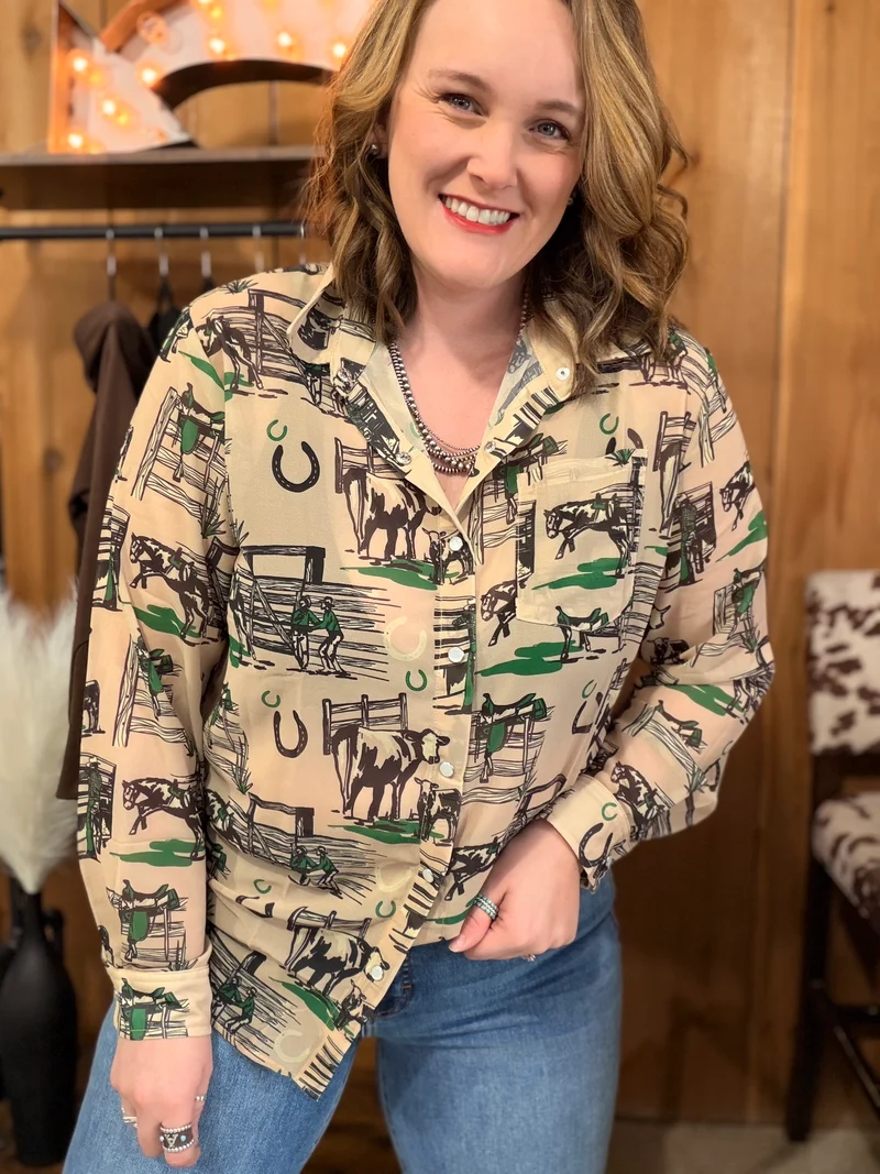 Greener Pastures Button Down Top