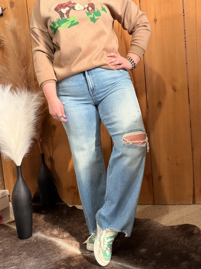 Hidden Distressed Dad Jeans