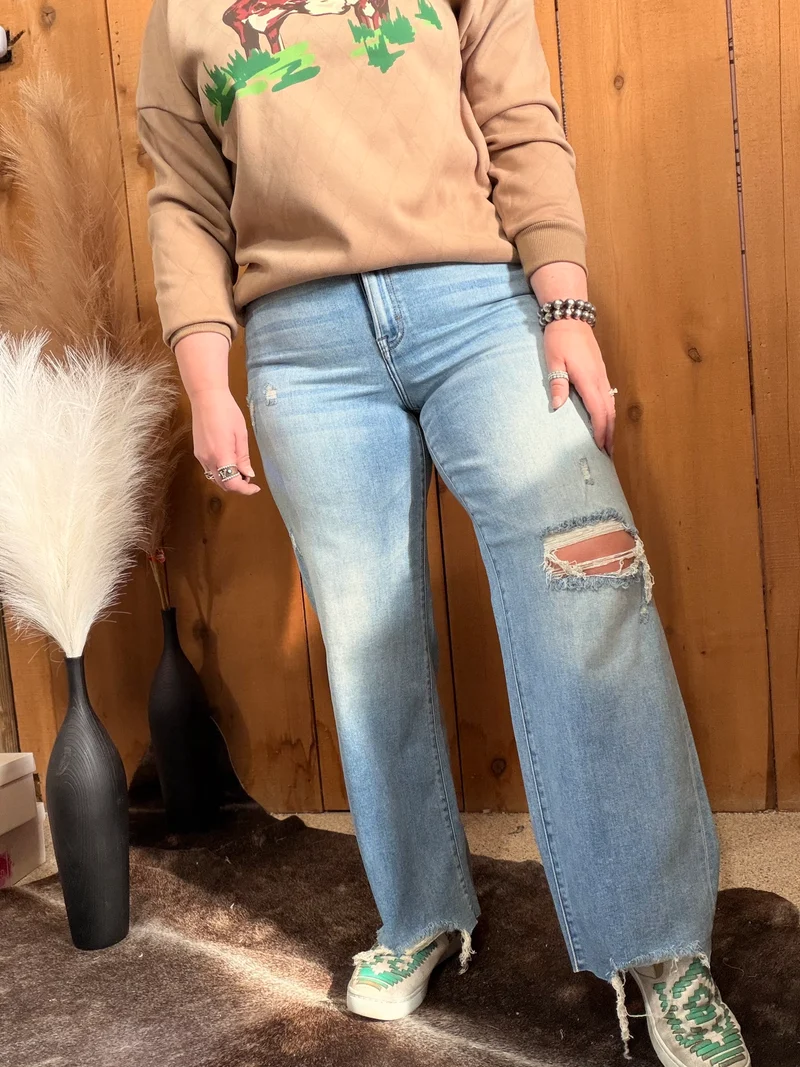 Hidden Distressed Dad Jeans