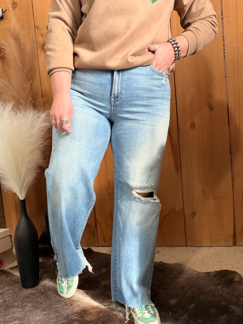 Hidden Distressed Dad Jeans