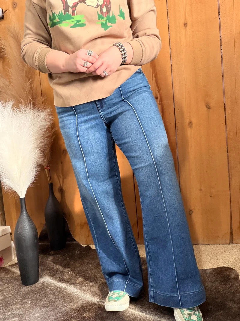 Hidden Front Seam Wide Leg Jeans