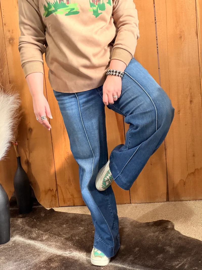 Hidden Front Seam Wide Leg Jeans