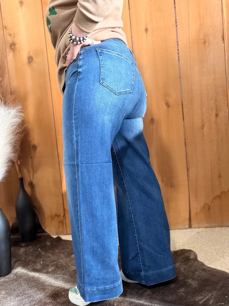 Hidden Front Seam Wide Leg Jeans