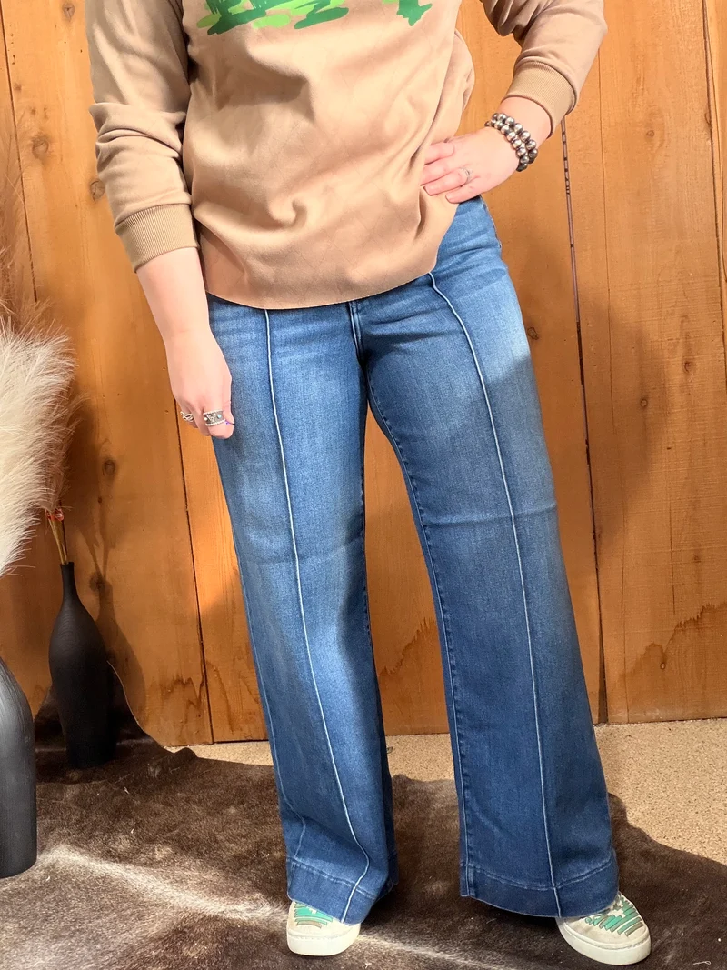 Hidden Front Seam Wide Leg Jeans