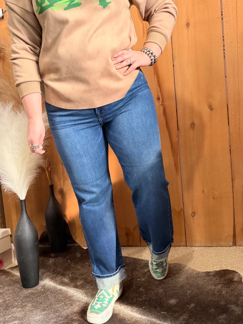 Hidden Straight Cuffed Jeans