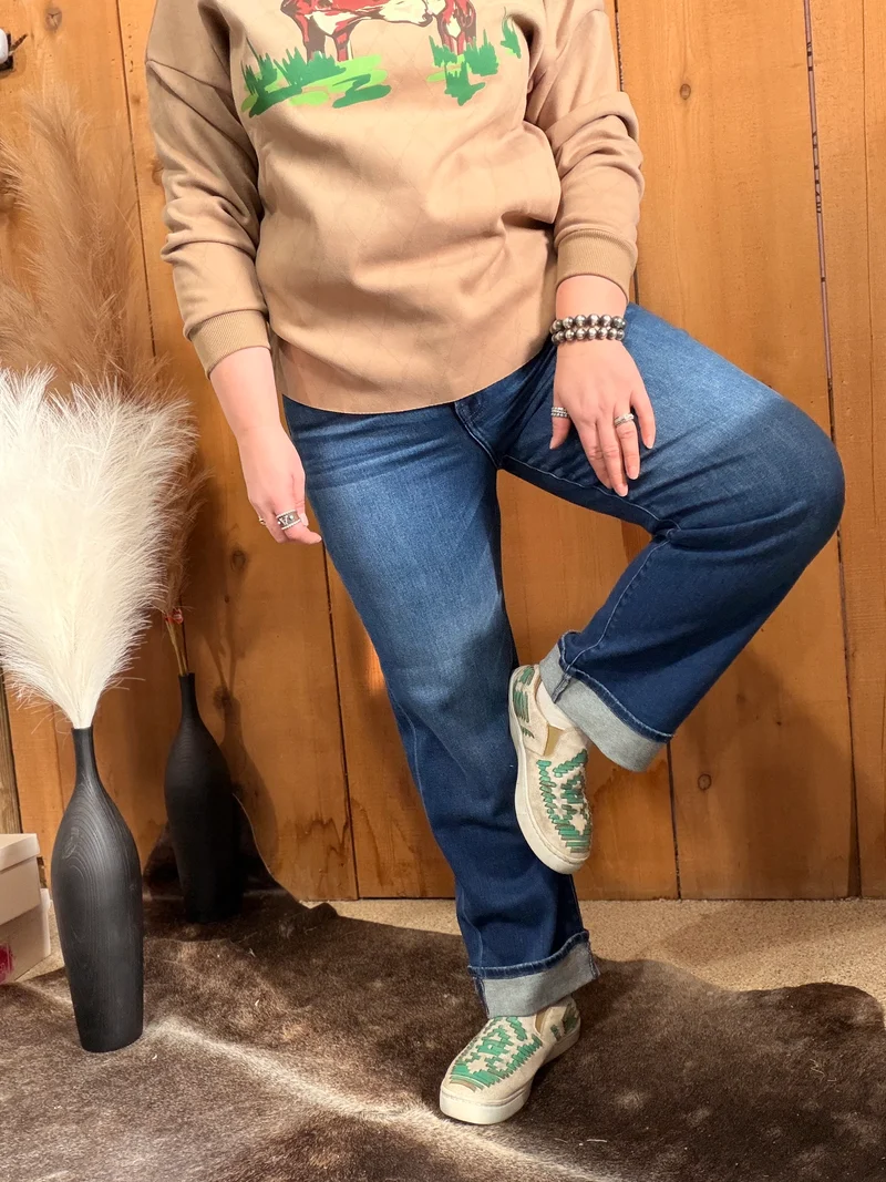 Hidden Straight Cuffed Jeans