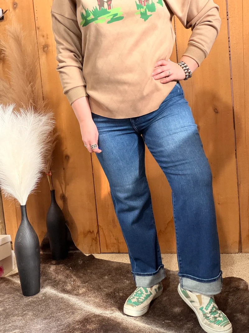 Hidden Straight Cuffed Jeans