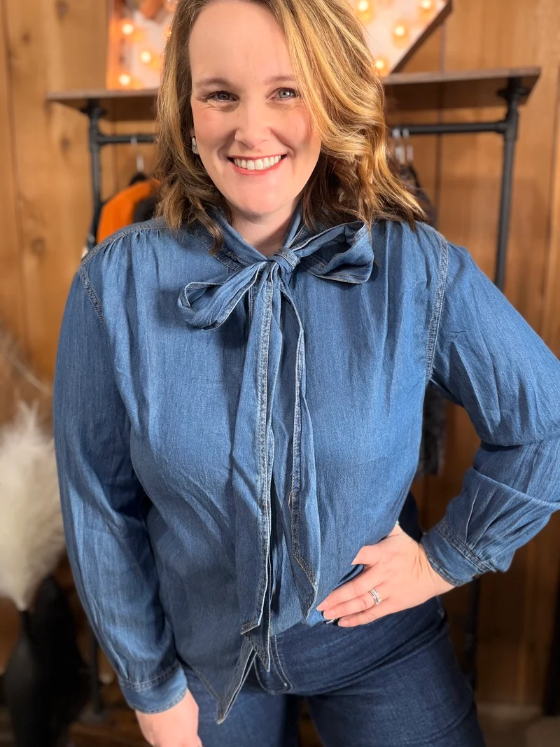 Dark Denim Bow Tie Top