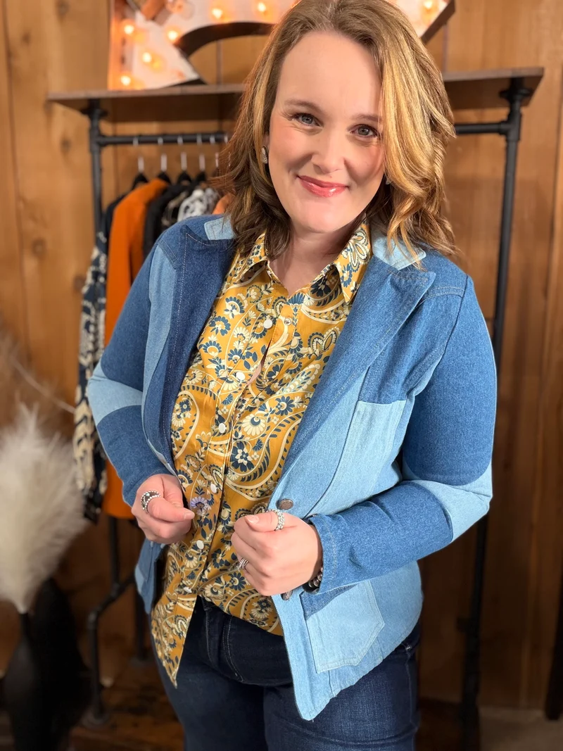Patchwork Denim Blazer