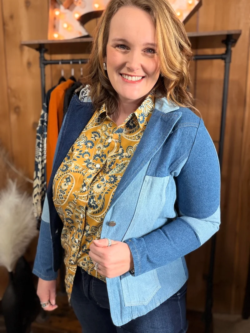 Patchwork Denim Blazer