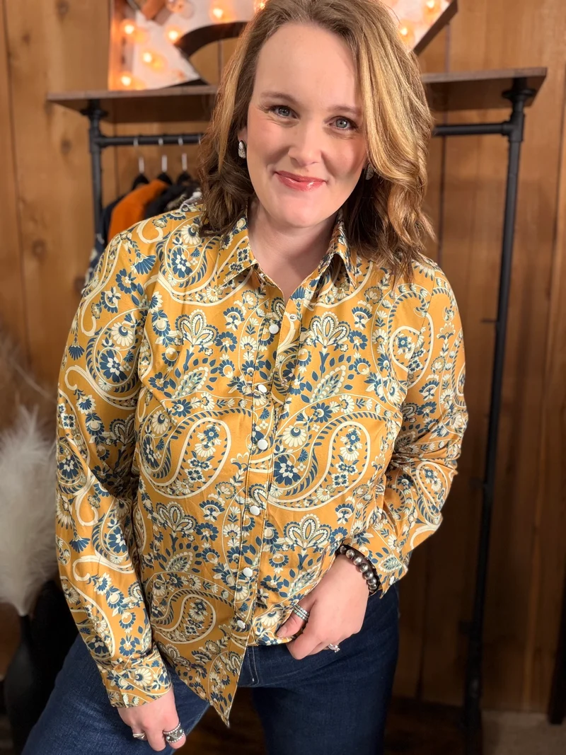 Honey Paisley Button Up Top