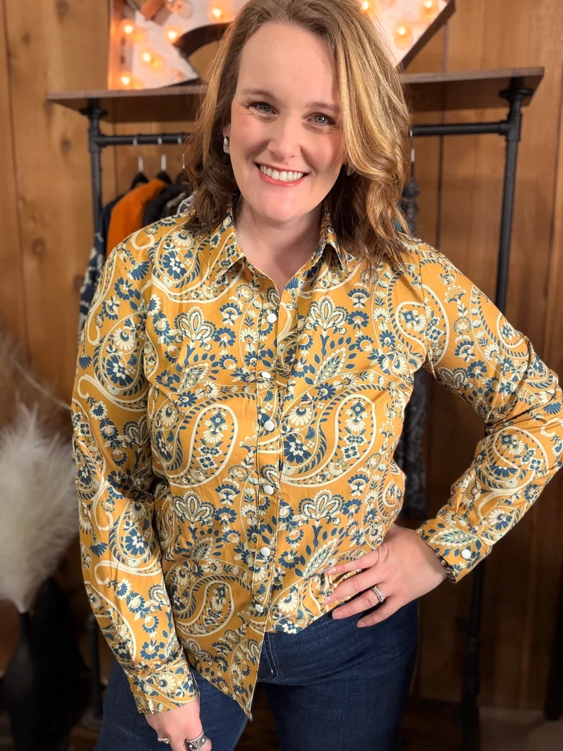 Honey Paisley Button Up Top