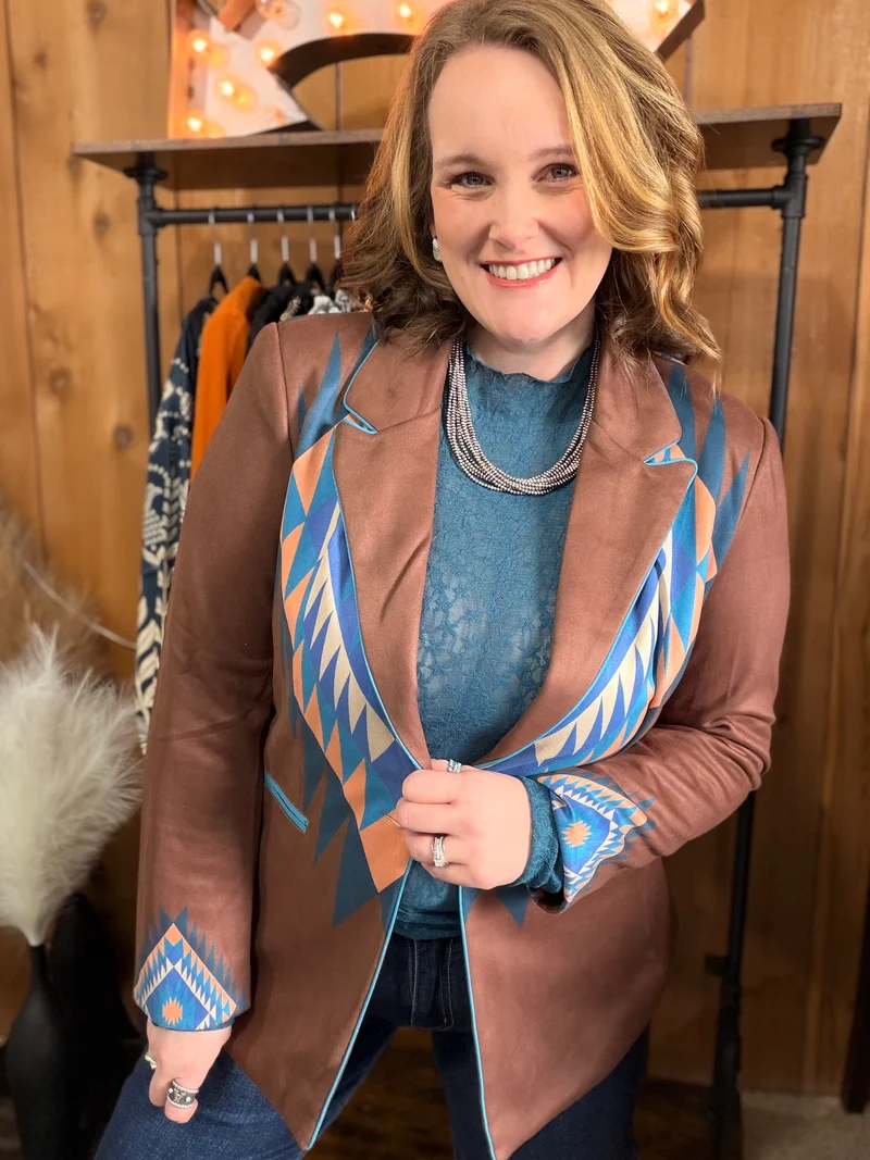 Brown Aztec Printed Blazer