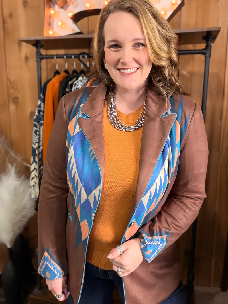 Brown Aztec Printed Blazer