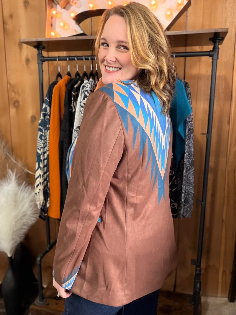 Brown Aztec Printed Blazer
