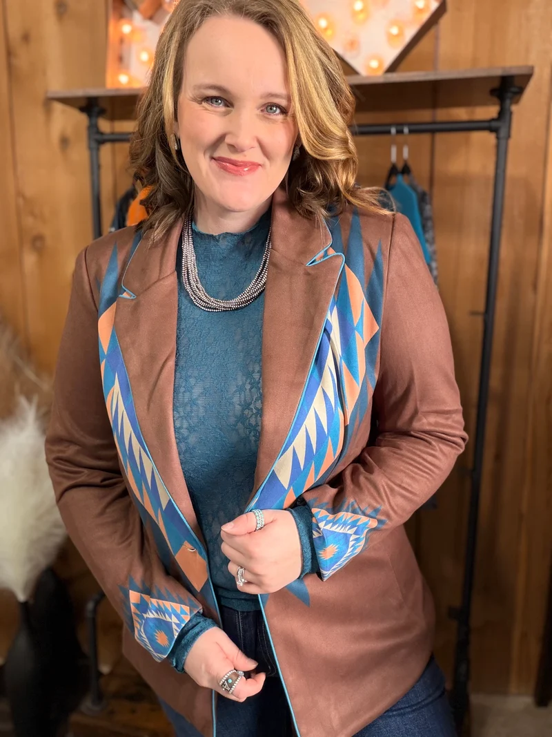 Brown Aztec Printed Blazer