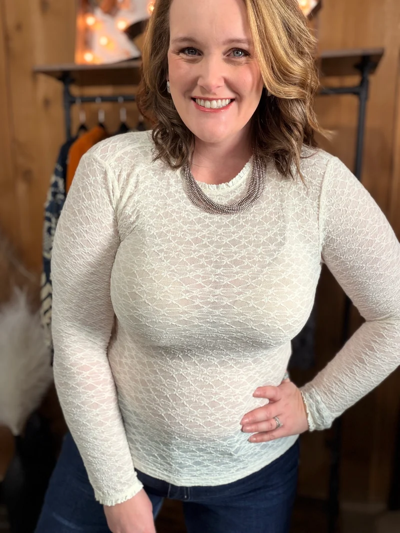 Cream Lace Textured Layering Top