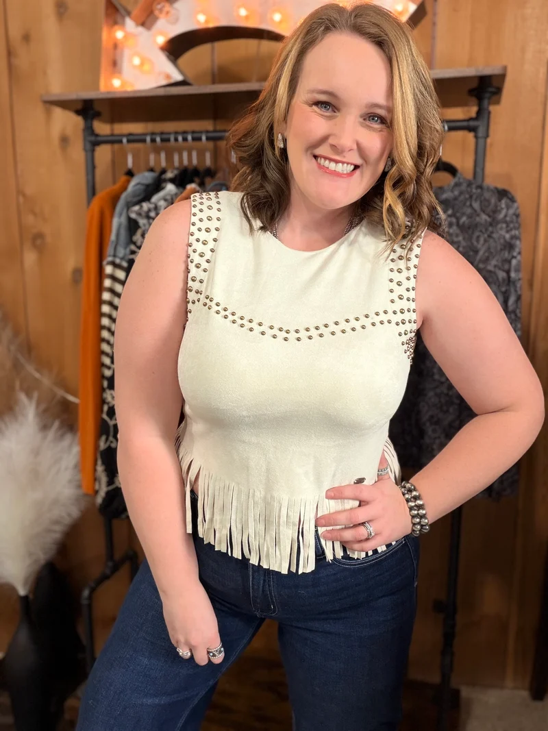Ivory Suede Fringe Hem Top
