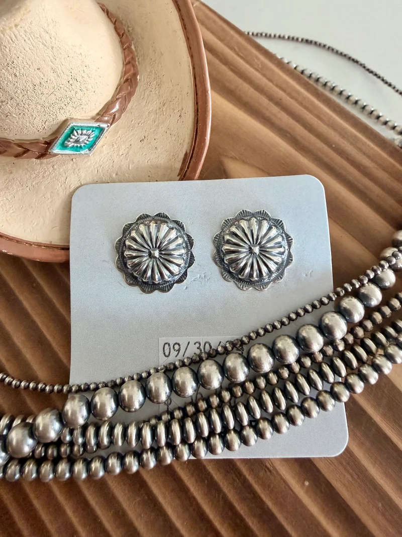 .75” Sterling Concho Stud Earrings