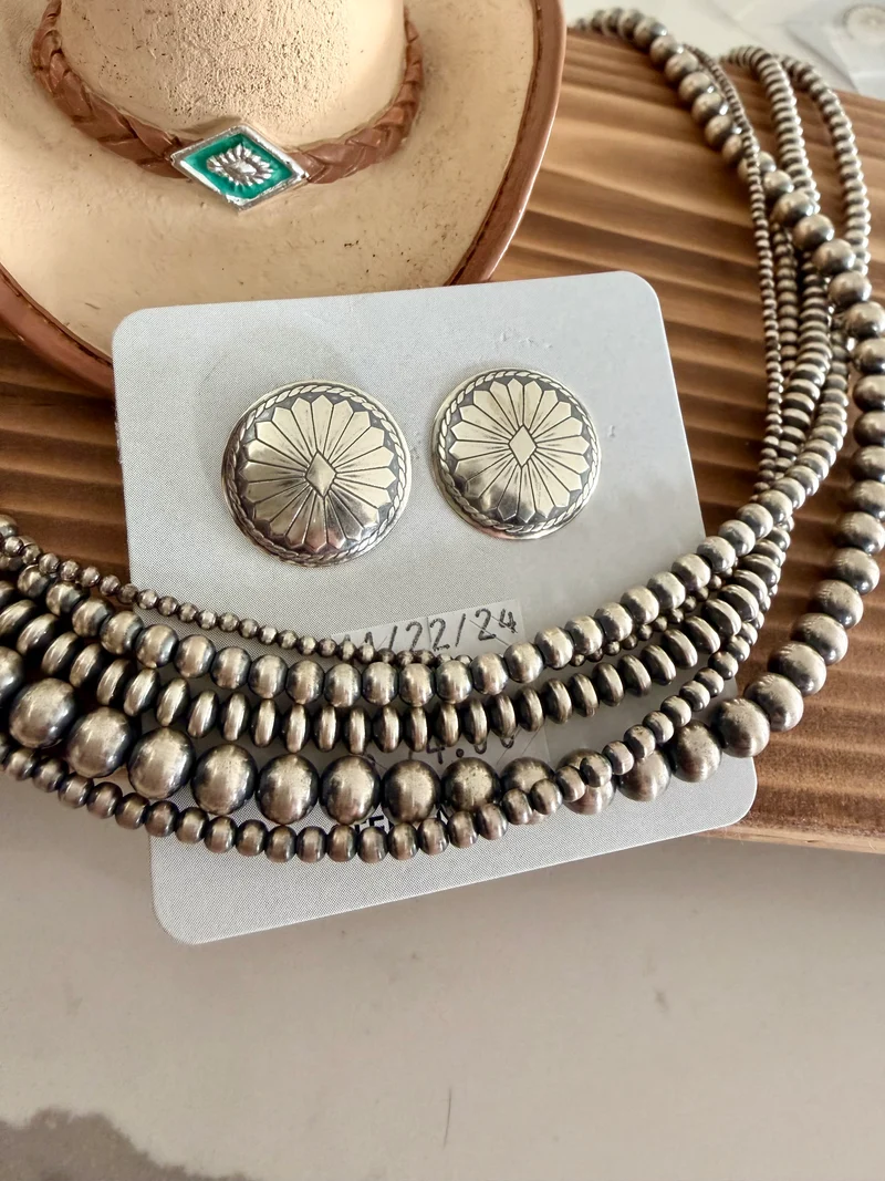 1” Sterling Concho Stud Earrings