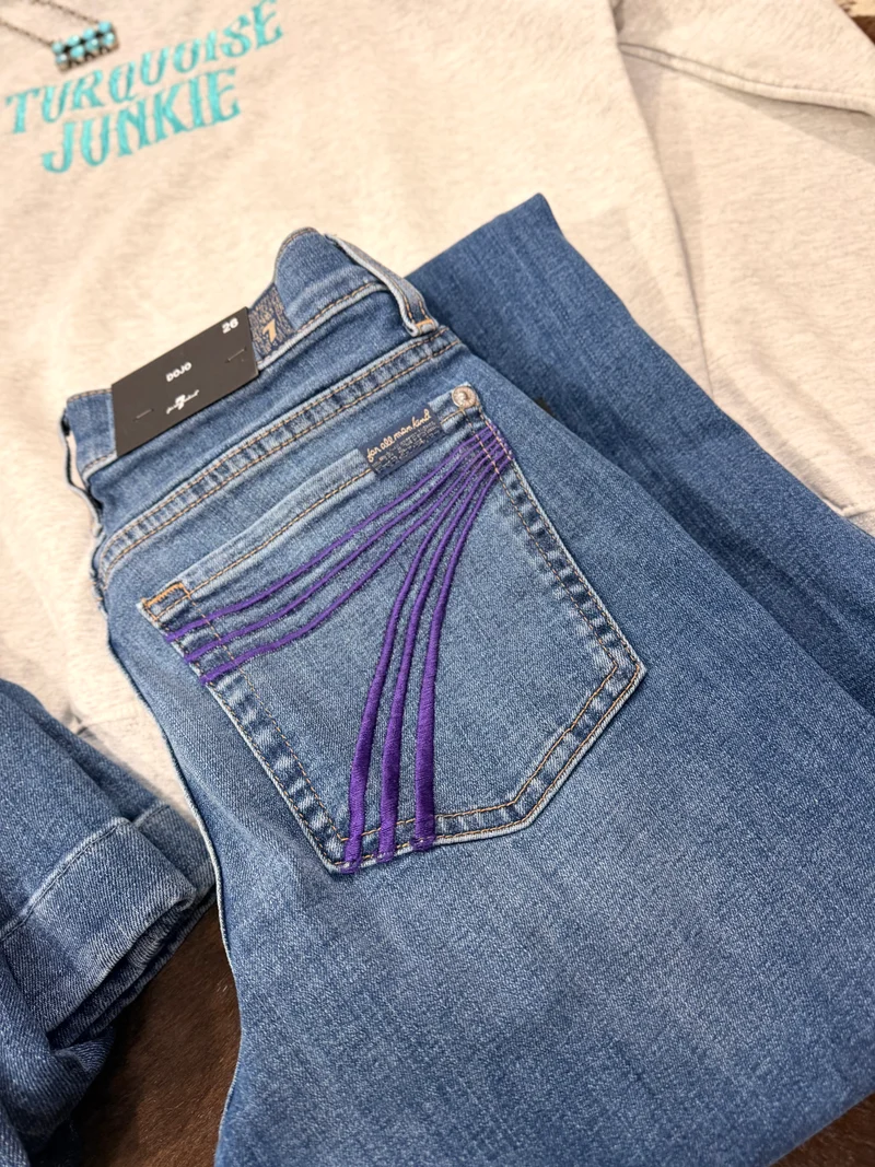 7FAM PURPLE STITCH DOJOS - 34” inseam