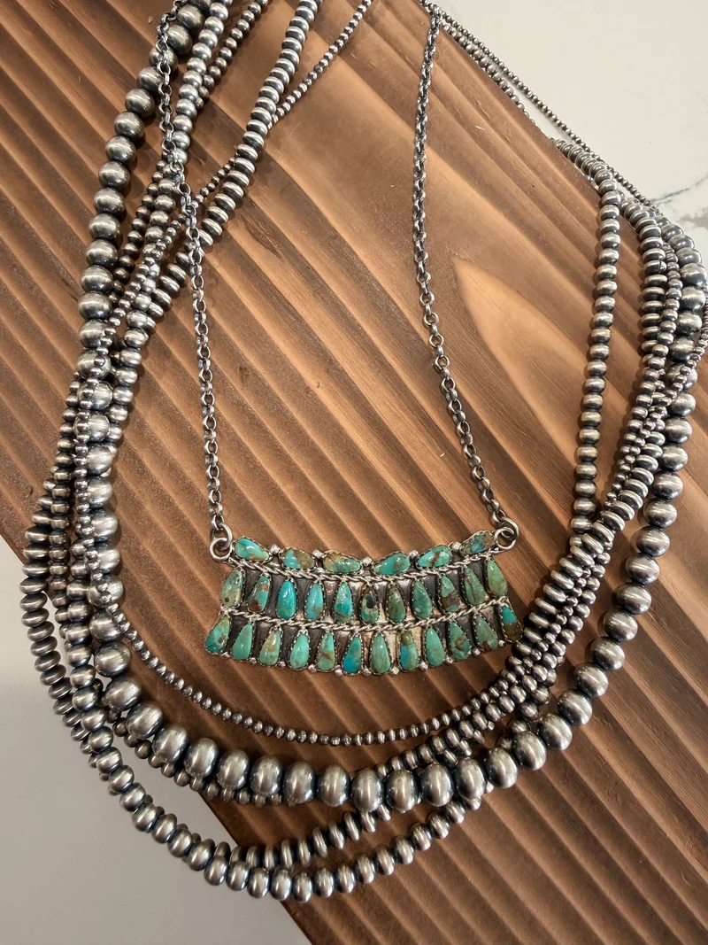 Kingman Turquoise Multi Stone Bar Necklace