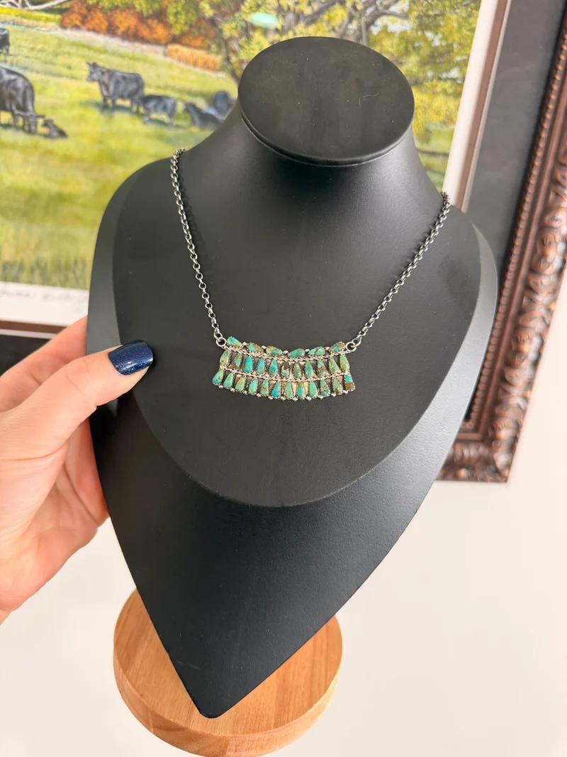 Kingman Turquoise Multi Stone Bar Necklace