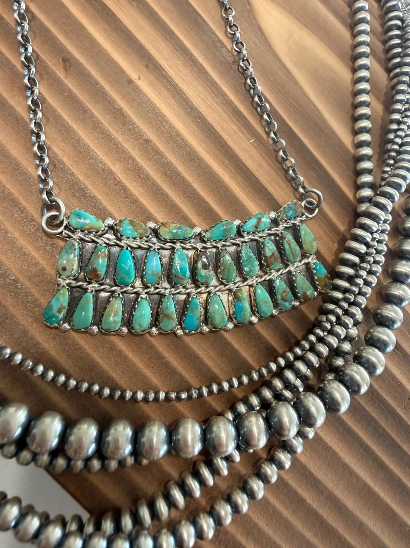 Kingman Turquoise Multi Stone Bar Necklace