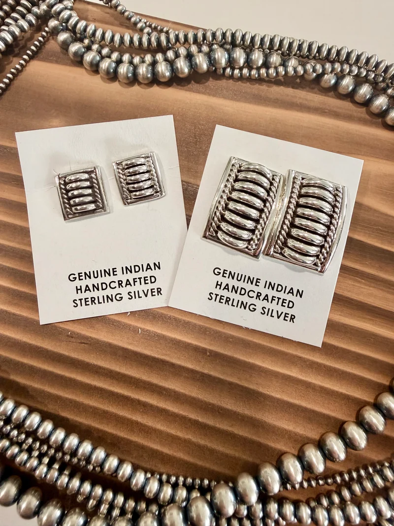Navajo Made Sterling Silver Detailed Stud Earrings