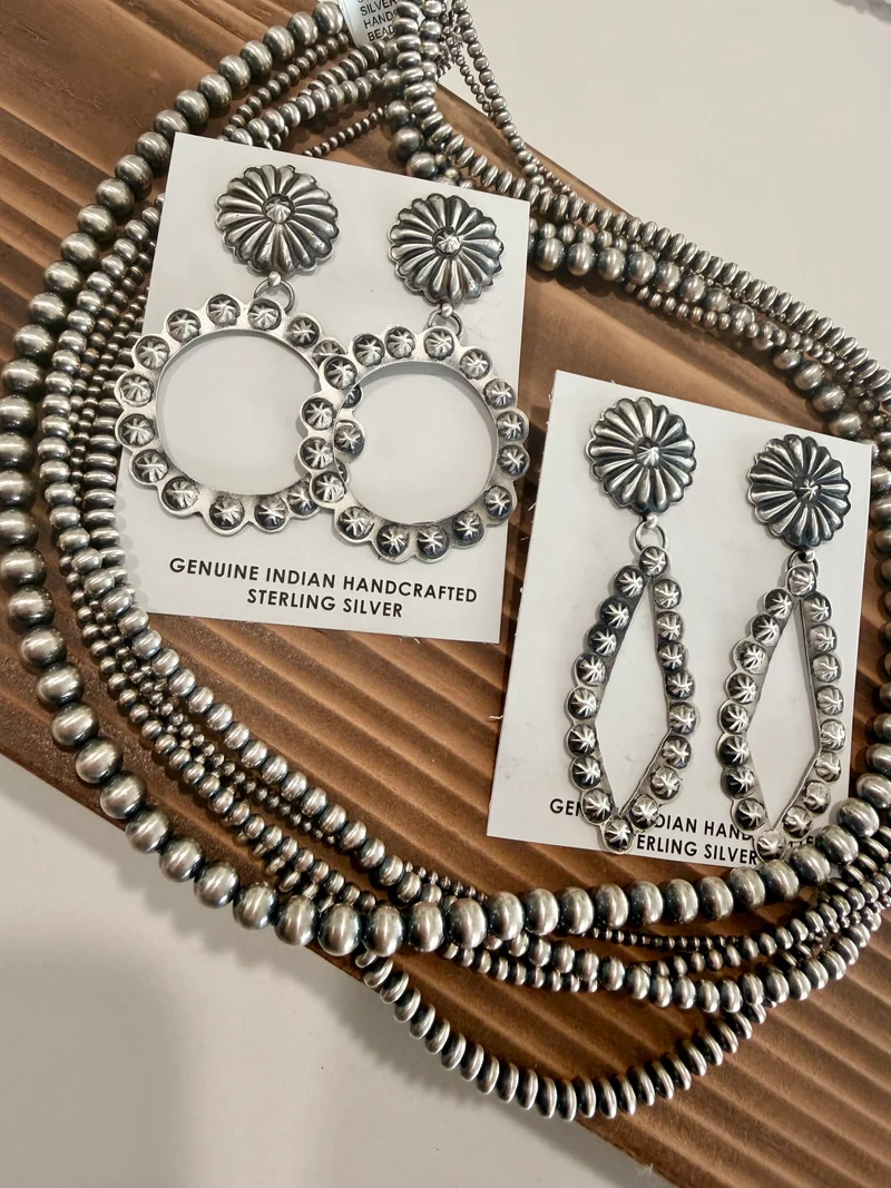 Navajo Made Sterling Concho Dangle Earrings