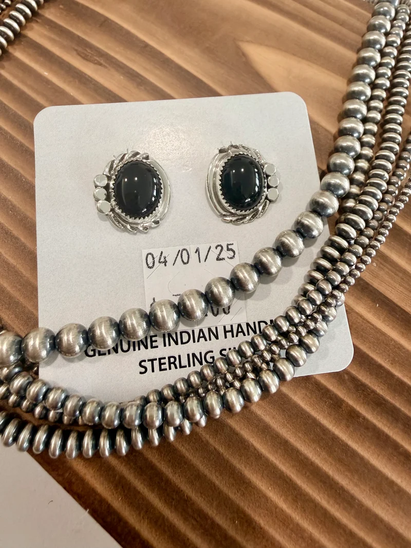1/2” Navajo Made Black Onyx Stud Earrings