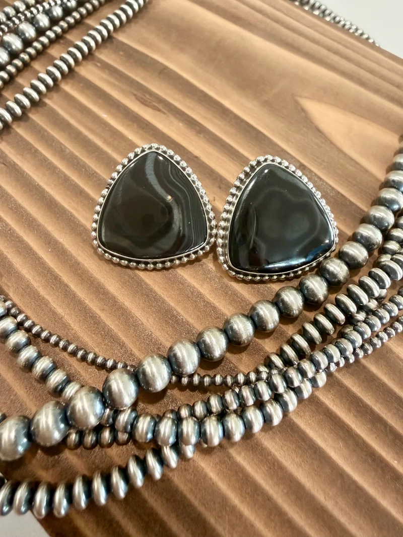 1” Navajo Made Black Onyx Stud Earrings