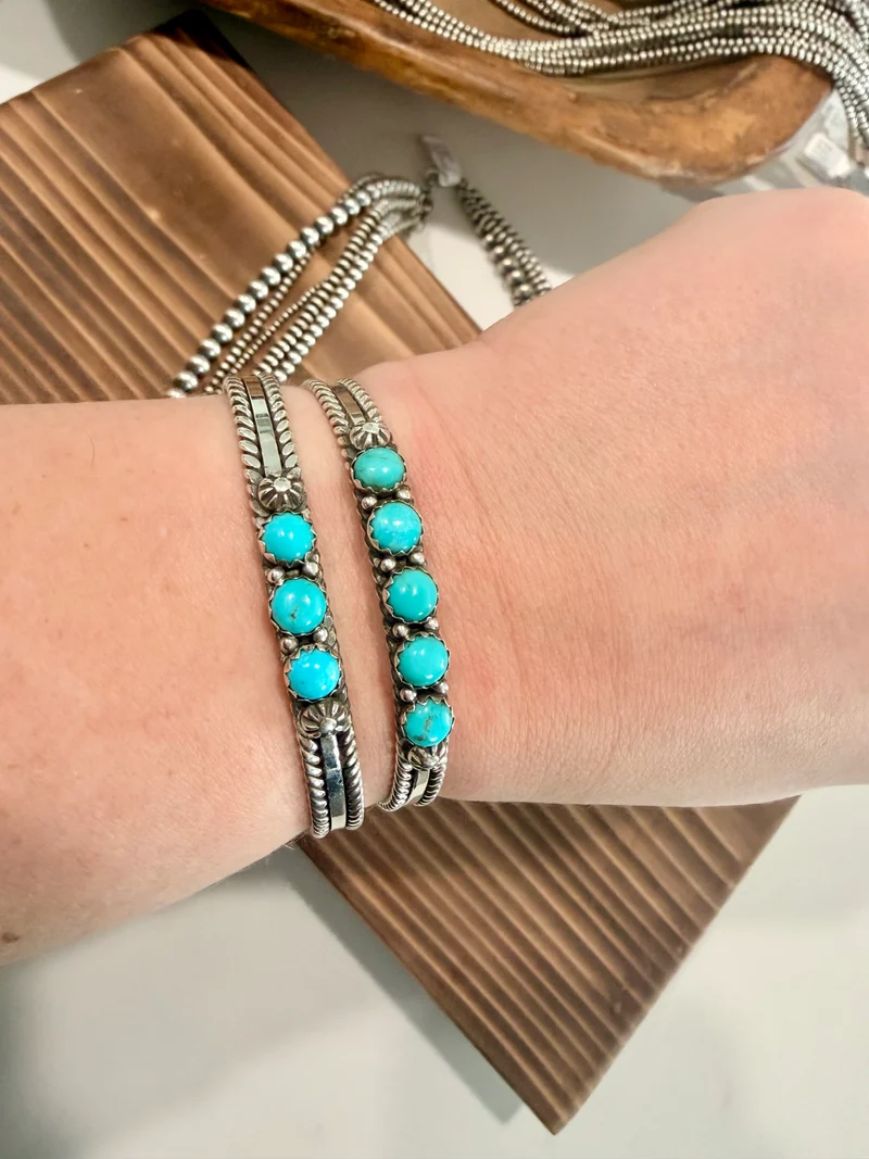 Navajo Made Kingman Turquoise Multi Stone Bracelets