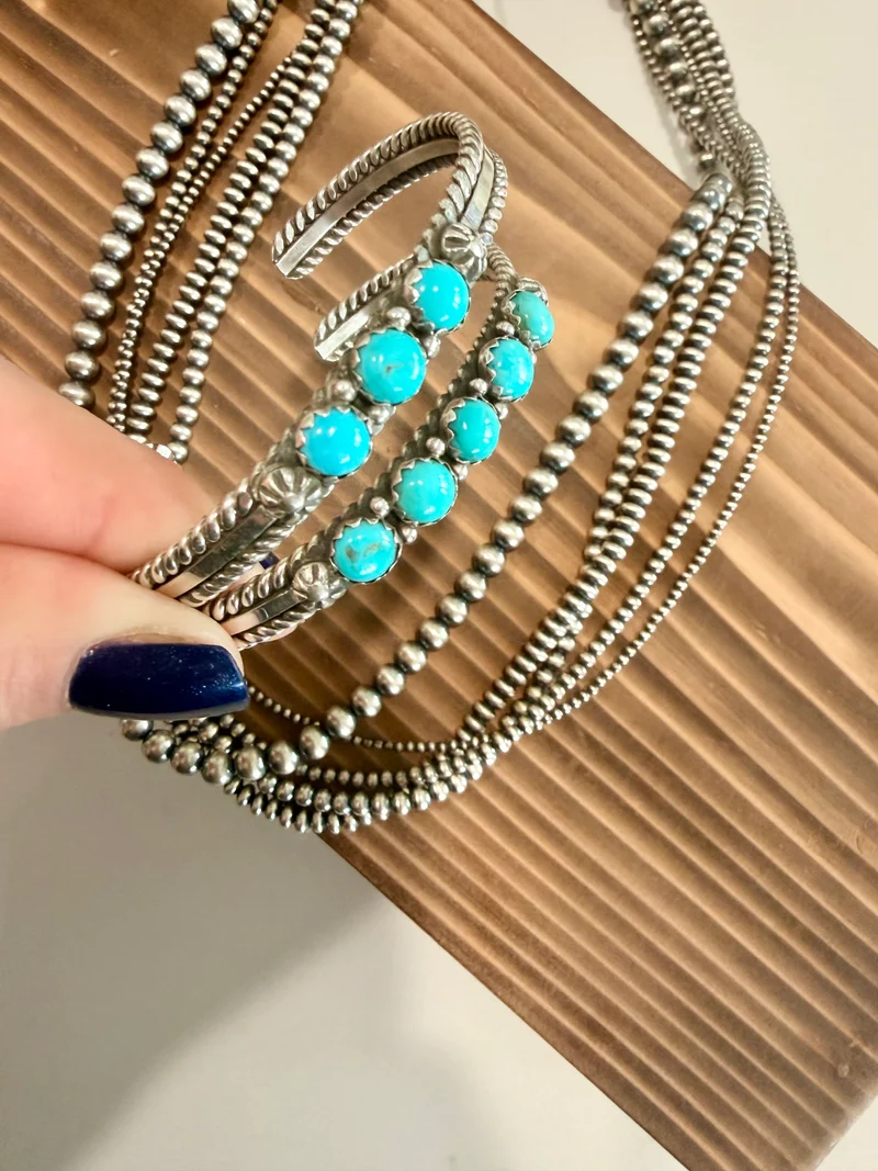 Navajo Made Kingman Turquoise Multi Stone Bracelets